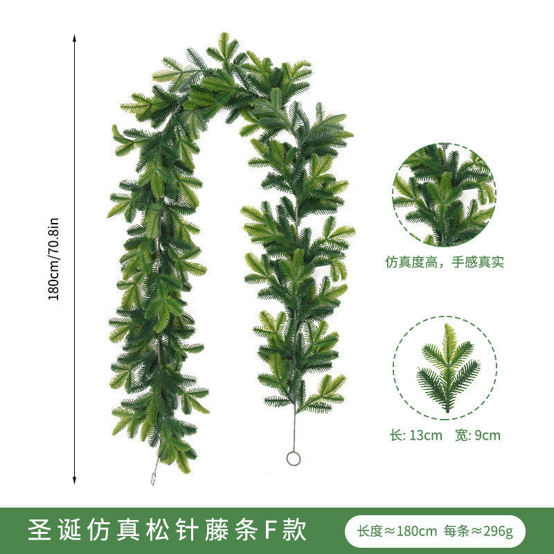 Artificial Pine and Cypress Wreath PE Encrypted Christmas Vine Artificial Christmas Tree Vine Leaves Pine Needles Door Hanging Christmas Decorations