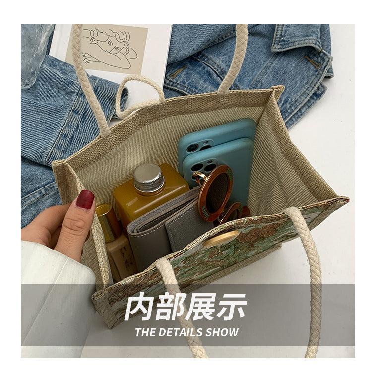 Student Korean Style Handbag Women Fashion Linen Lunch Bag New Japanese Style ins Canvas Tote Lunch Box Bag