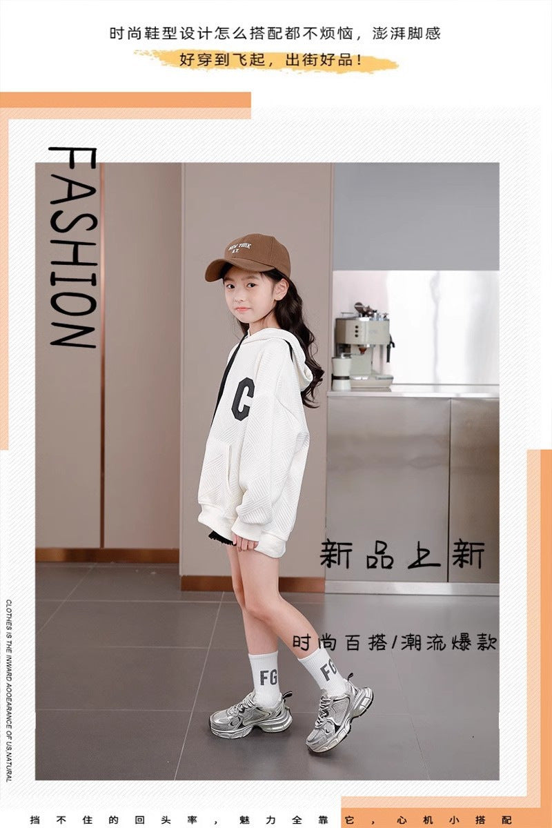Girls' Dad Shoes Spring and Autumn New Style2024Children's Shoes Mesh Breathable Sports Shoes Medium and Large Children's Running Shoes