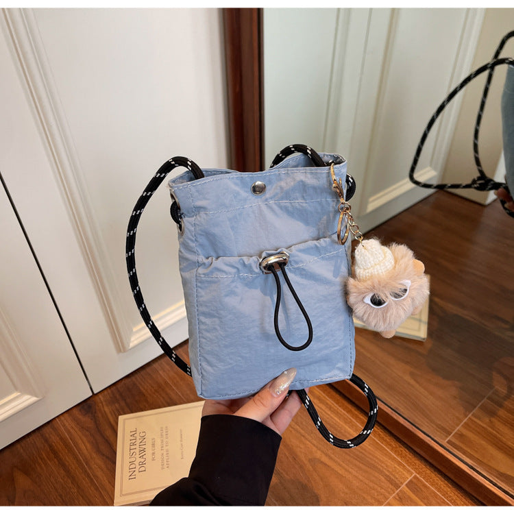 Internet celebrity ins Single Shoulder Crossbody Drawstring Small Bag2025Niche Fashion Lightweight mini Women's Nylon Phone Bag