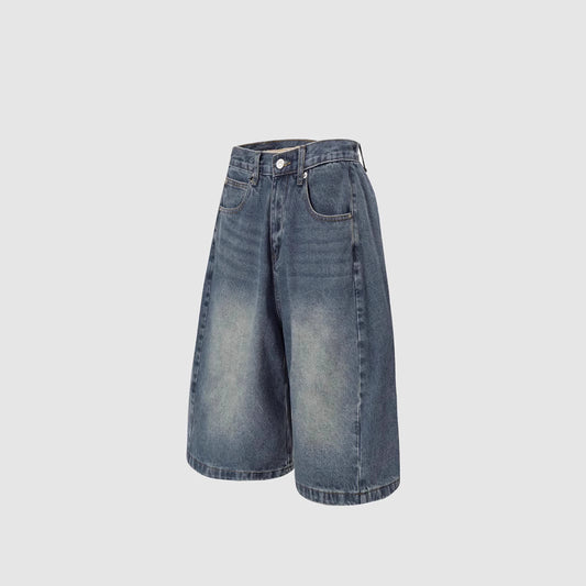 Lightweight2025Summer New Wide-Leg Jeans American Retro Mid-Length Shorts Loose Fit Half Pants