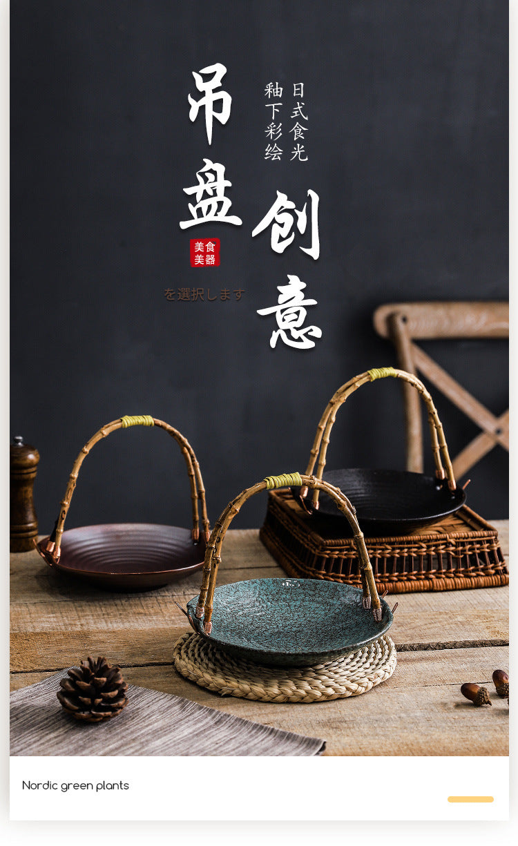 Creative Ceramic Dish Plate Handheld Basket Hotel Specialty Plate Fruit Plate Nut Plate Restaurant Ceramic Plate Display Plate
