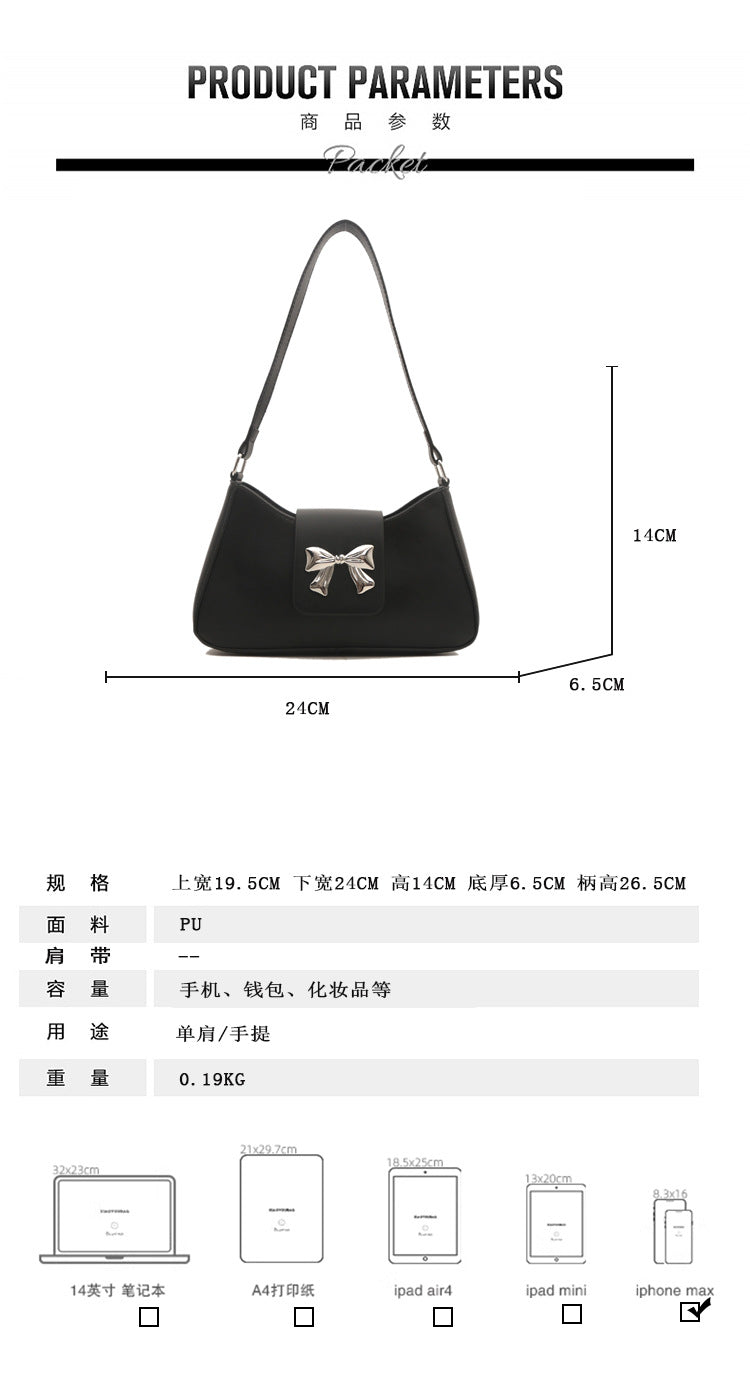 Korean Style Versatile Bag for Women2025Spring New Trendy Fashionable Single Shoulder Bag with Bowknot ins Underarm bag