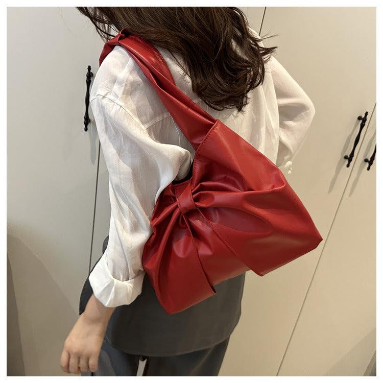 Korean Style Casual Underarm Women's Bag2025New Simple Bowknot Design Tote Bag Simple Handheld Shoulder Bag