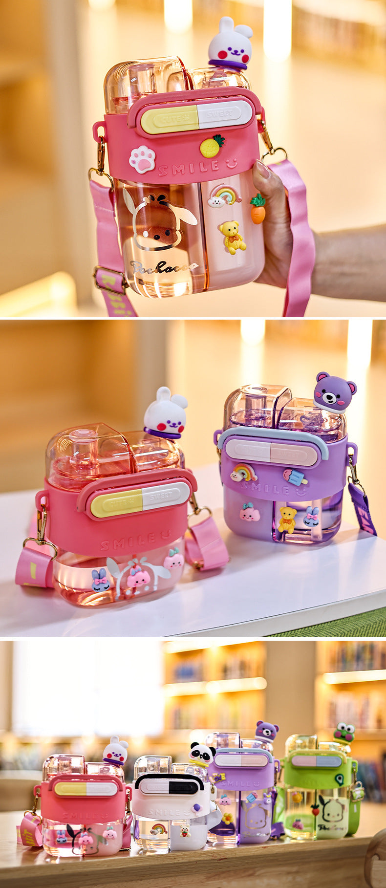 2025Cartoon Children's Special Straw Cup Large Capacity Water Cup High Temperature Resistant Double Cup Diagonal Water Bottle Anti-fall Cup