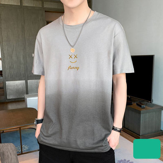 Leisure t Trendy Slim Fit T-Shirt Round Neck Gradient Print Short Sleeve Top T Men's Trendy Versatile Shirt ins Wind