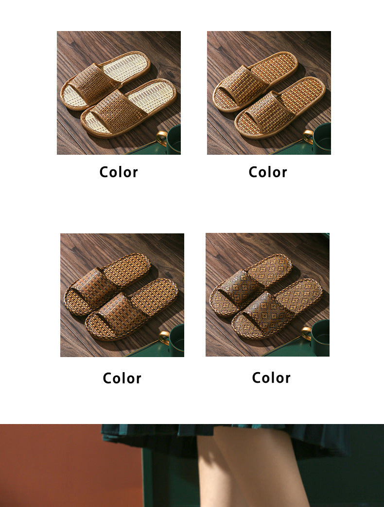 Home Rattan Grass Slippers for Women, Non-Slip Indoor Couple Slippers for Men and Women, Spring and Summer Bamboo Woven Sandals