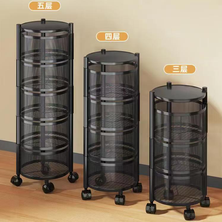 Rotatable Multi-layer Floor-standing Bedroom Trolley Kitchen Storage Rack Multifunctional Organizer Household Snack Rack Bedside Rack