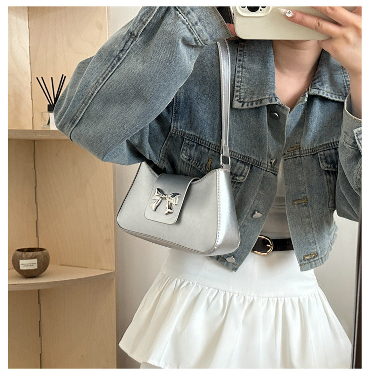 Korean Style Versatile Bag for Women2025Spring New Trendy Fashionable Single Shoulder Bag with Bowknot ins Underarm bag