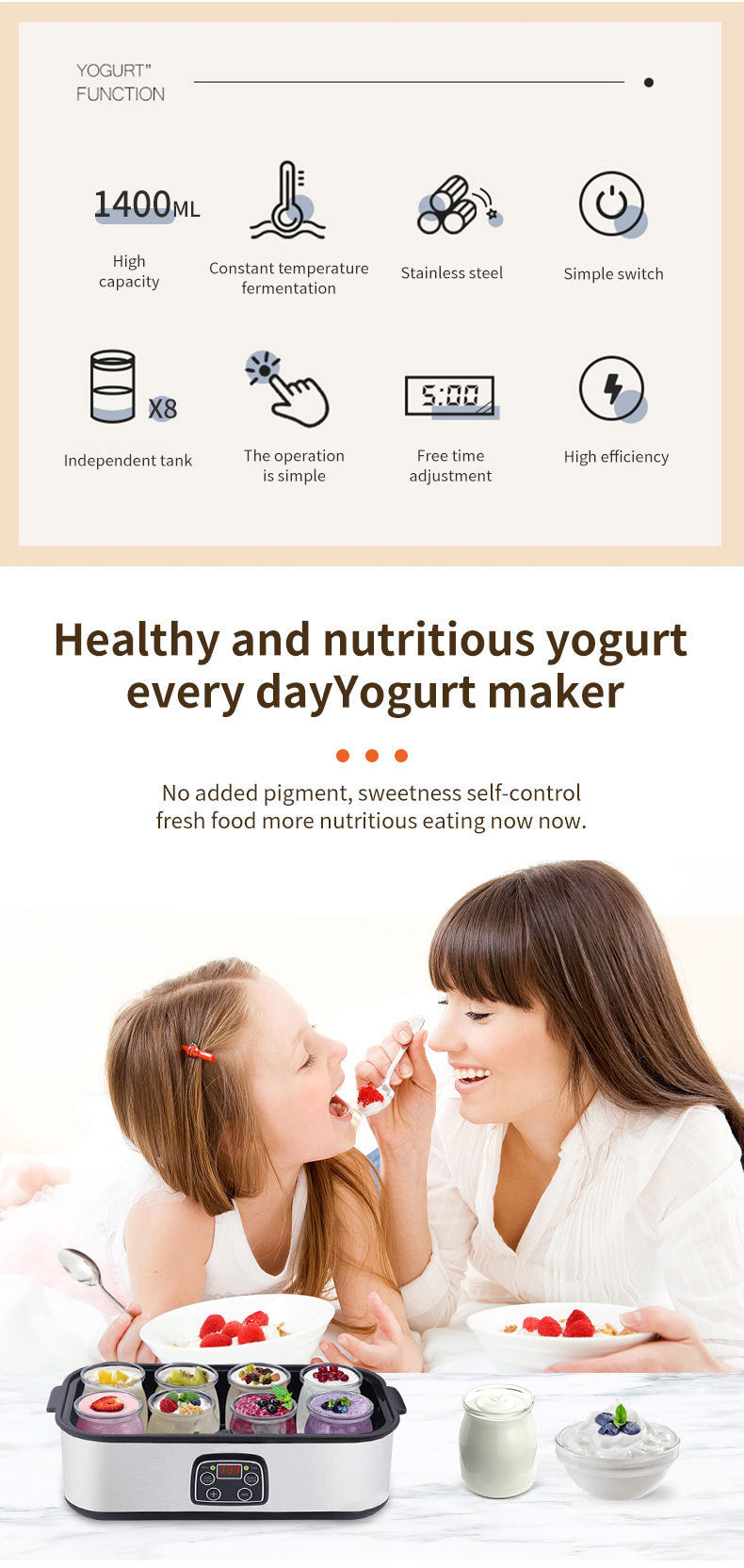 8-Cup Homemade Yogurt Fermentation Machine Breakfast Machine Commercial Jam Ice Cream Yogurt Maker YOGURT MAKER