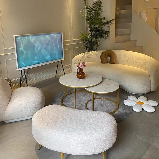 Cream Style Sofa for Small Living Rooms, Light Luxury Beauty Salon Reception, Clothing Store Rest Area, Lamb Wool Fabric Home Furniture
