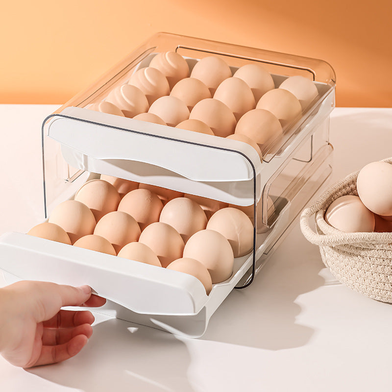Ruge Transparent Double Layer Fresh-Keeping Box Kitchen household plastic sealed egg carton Drawer-style Refrigerator Storage Box