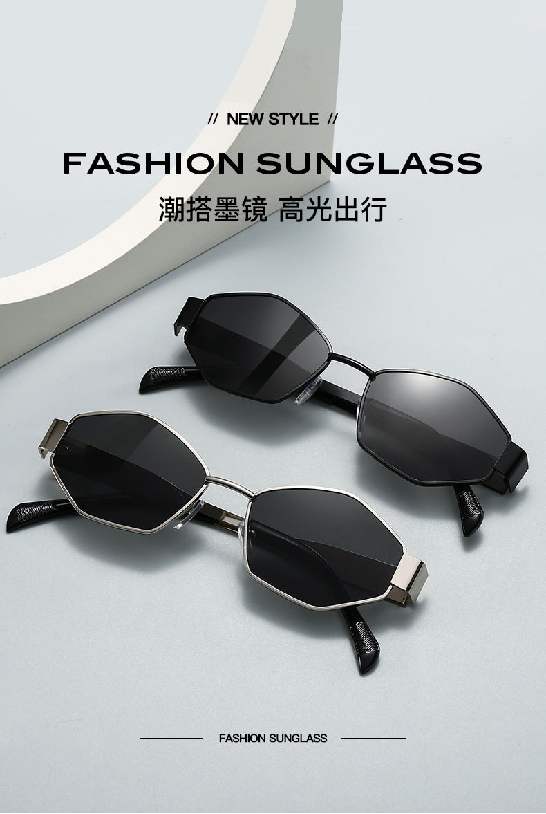 Cross-Border New Diamond-Shaped Glasses Arc de Triomphe Fashion Internet Celebrity Sunglasses Metal Small Frame Polygonal Sunshade Sunglasses