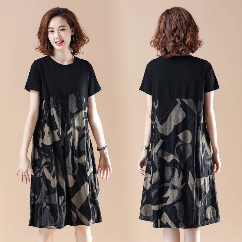 Plus Size Women's Loose Fit Clothing MM Mid-length printed camouflage patchwork short-sleeve dress for women2021Summer Clothing