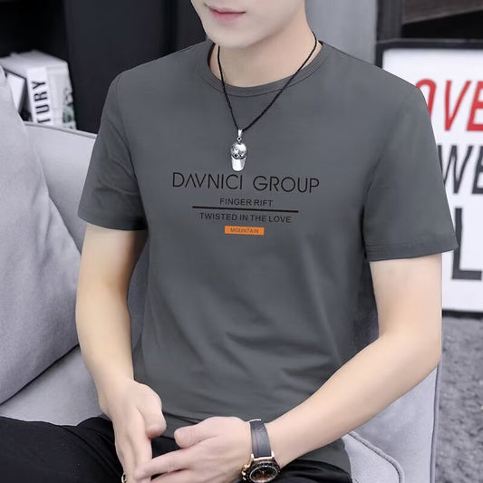 T Solid Color Short Sleeve T-Shirt2025New Short Sleeve Men's Summer Round Neck Trendy Printed Top Half Sleeve Personalized Print