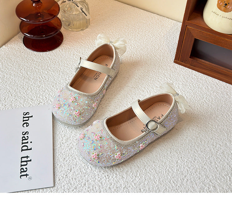 Princess shoes for girls2025Spring New Children's Crystal Shoes for Girls, Soft Sole Leather Shoes to Match Dresses, Spring Edition