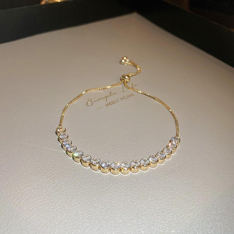 Xiaohongshu Same Style Hot-Selling Zircon Bracelet Light Luxury Niche Exquisite High-End Feel Adjustable Pull Jewelry for Women