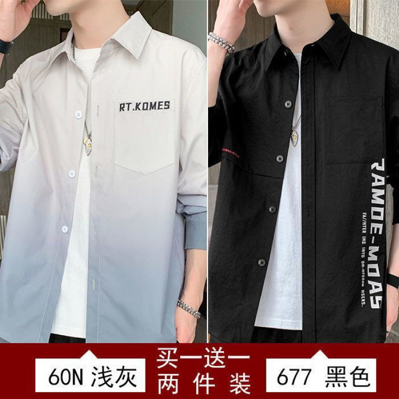 Gradient Long Sleeve Shirt for Men, Spring and Summer Loose Thin Jacket, Korean Style Trendy Casual ins Fashion Brand Sunscreen Shirt