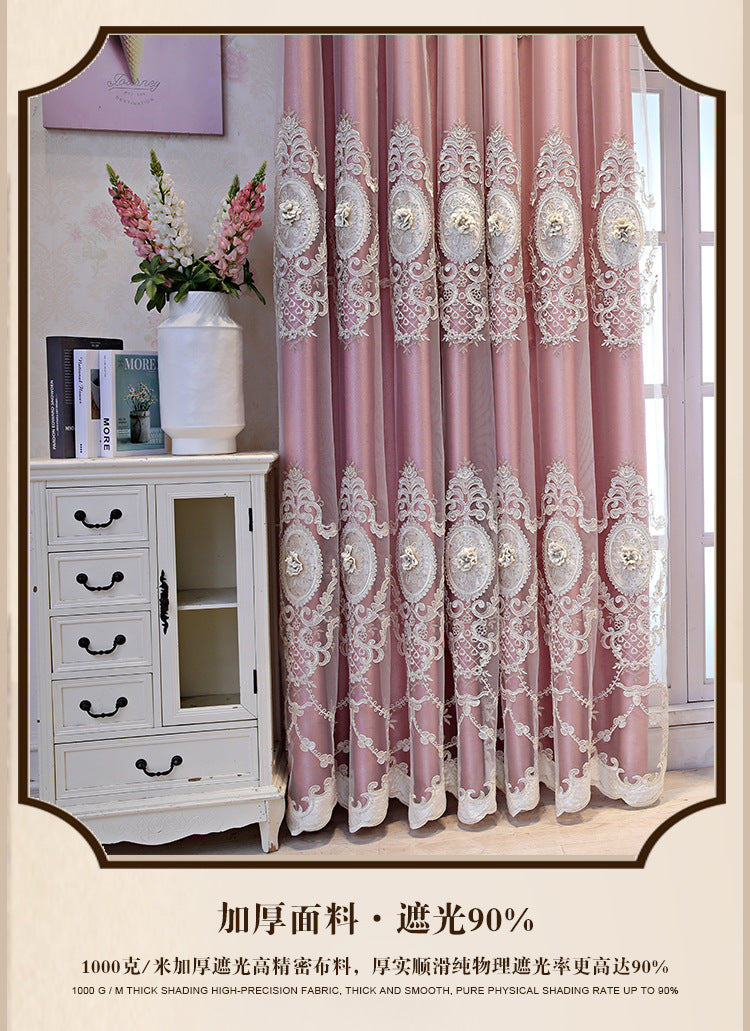 European Style High-End Simple Modern Fabric Sheer Integrated Blackout Double Layer Embossed Embroidered Curtains for Living Room Bedroom Balcony