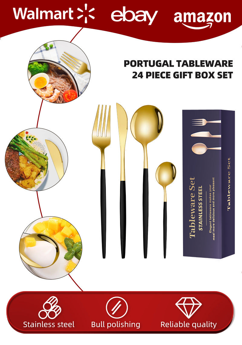 spoon Jieyang Manufacturer Wholesale Cross-Border Stainless Steel Tableware Set24Set Household Cutlery and Utensils