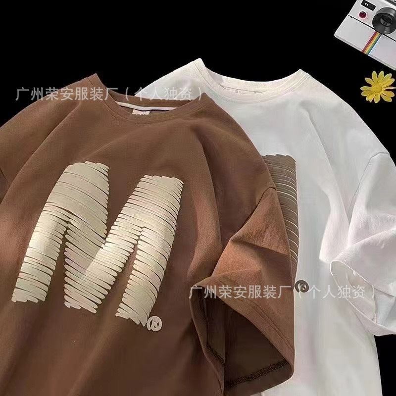 1688Street Stall Cheap Tops Casual Plus Size Men's Summer Short Sleeves T Men's loose round neck printed short sleeve shirt t T-shirt
