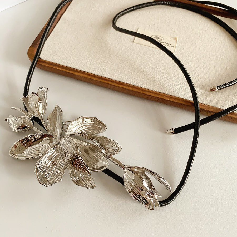 European and American Retro Leather Rope Tulip Flower Waist Chain Cross-Border Exaggerated Fashion Belt Unique Niche Versatile Waist Accessory