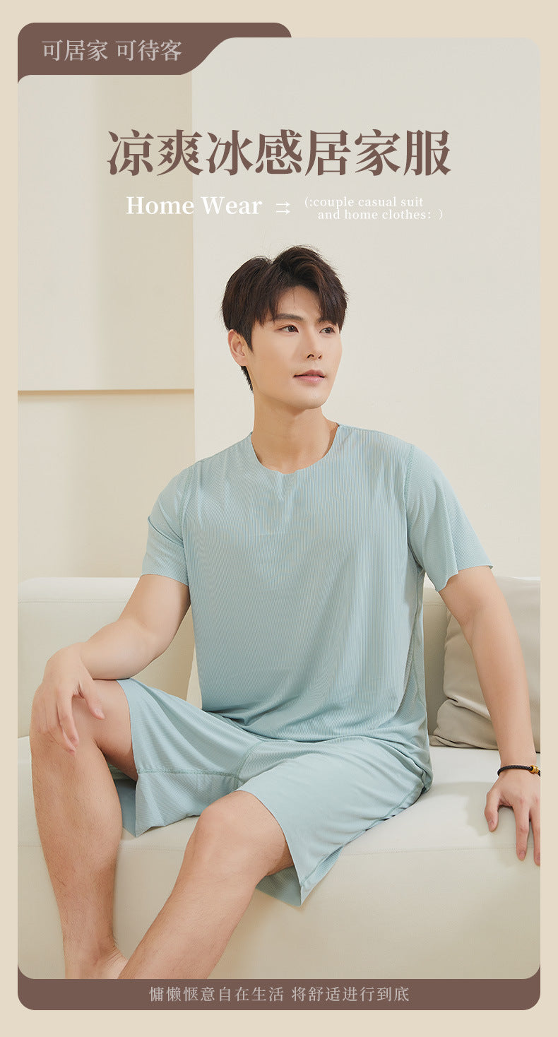 TikTok Kuaishou Internet Celebrity Loose Women's Couple Pajamas Ice Silk Two-Piece Set Casual Homewear Summer Pajamas for Women