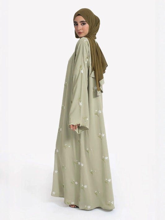 AliExpress Cross-Border New Muslim Middle Eastern Arabic Green Floral Embroidered Fashion Elegant Dress Robe