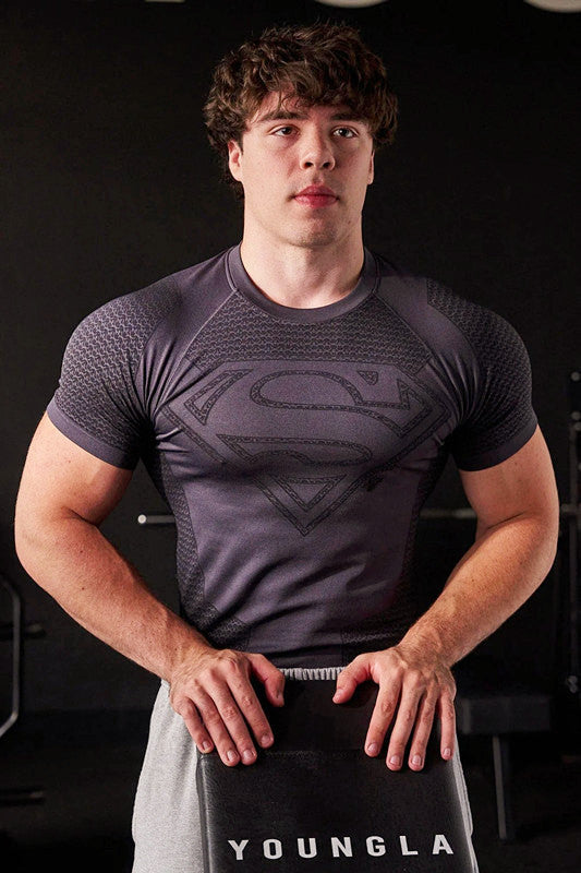 YOUNGLA New American-style Muscle Fitness Men's Sports Short Sleeve Casual Running Quick-dry Breathable Tight-fitting Shirt t T-shirt