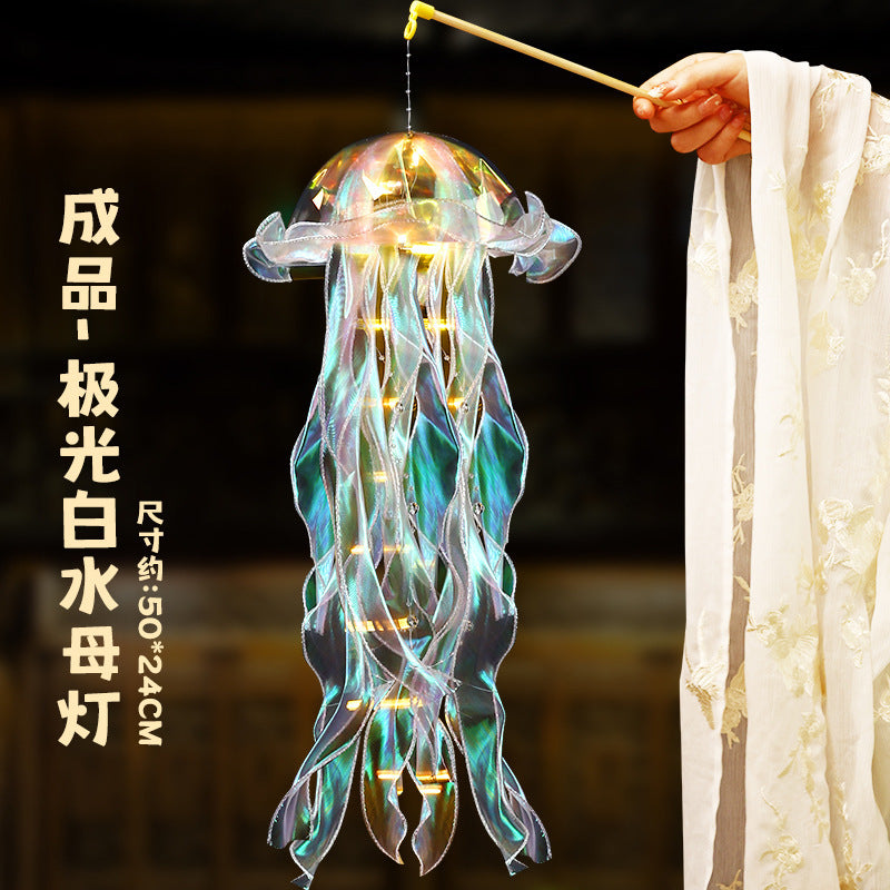 New Handheld Glowing Jellyfish Lantern with Colorful Streamers, Flashing Night Light for Children, Street Stall Night Market Octopus Light Toy