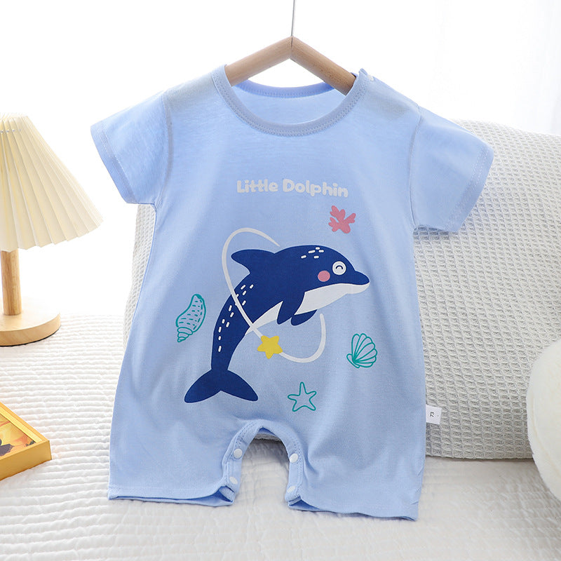 Summer New Infant Crawling Suit Pure Cotton Korean Version Thin Boys' Short Sleeve Girls' One-Piece Romper