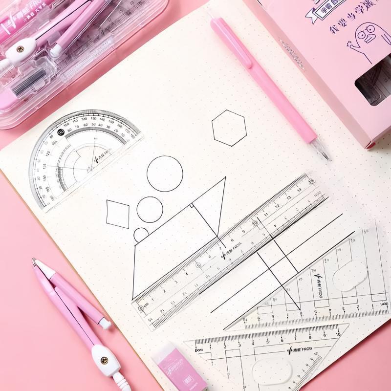 Little Frog Compass Set Student Exam Ruler and Compass Set Standard Drawing Tools Learning Ruler Supplies Stationery