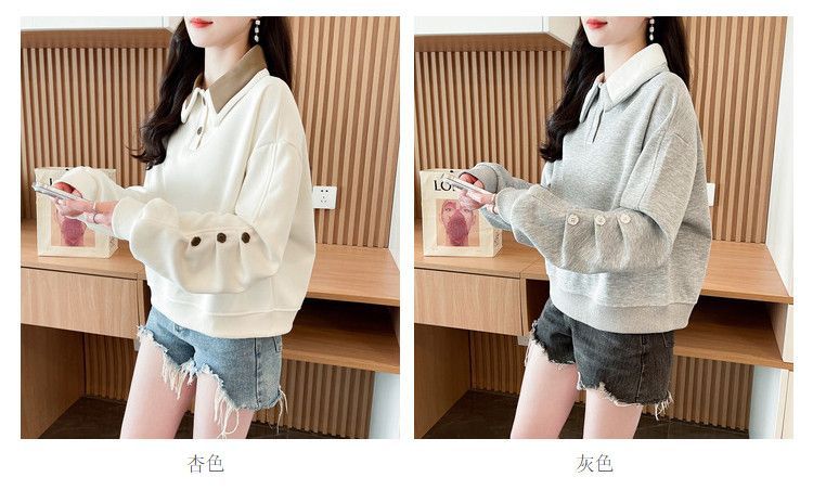 Contrast Color polo Women's Spring and Autumn Thin Sweatshirt2025New Loose Fit Short Design Top for Petite Figures