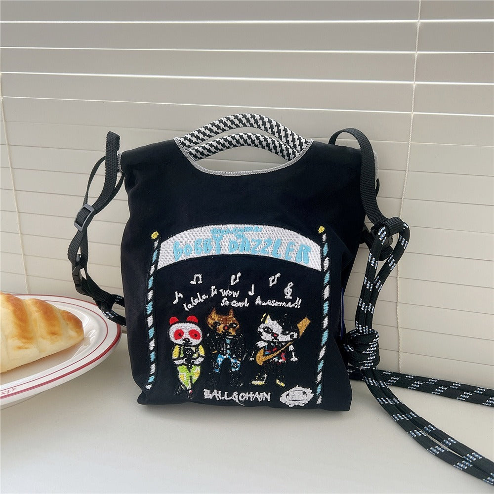 Japanese Style BallChain Same Style Eco-Friendly Embroidered Shopping Bag Nylon Fabric Floral Handheld Niche Fashion Shopping Bag