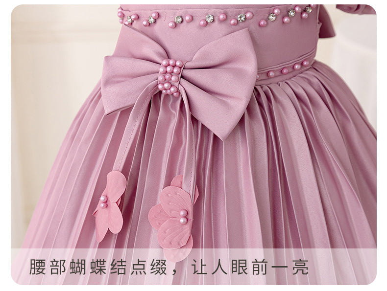 Birthday Party Evening Dress Puff Sleeve Girl Princess Dress Baby Pearl