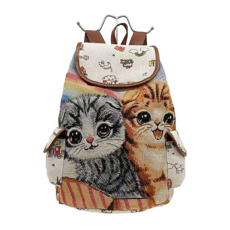 Traditional Style Backpack Chinese Style Travel Cute Cat Unique Backpack Large Capacity Outdoor Versatile Embroidered Backpack http://detail.1688.com/offer/966088612559.html
