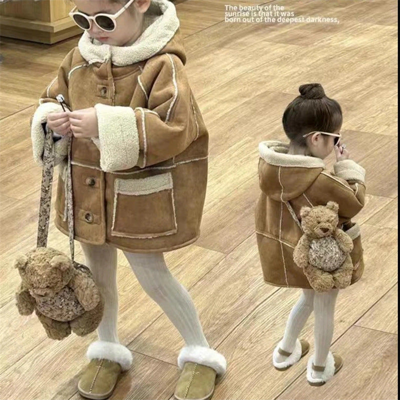 Korean Children's Winter New Melard Lamb Wool Double-Sided Fur Thickened Coat for Boys and Girls Trendy Overcoat