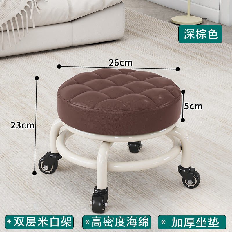 Universal Wheel Small Stool with Wheels, Low Stool for Home, Shoe Changing Stool, Living Room Children's Round Stool with Wheels, Silent Wheels