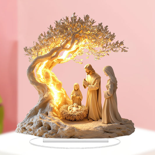 Cross-Border Desktop Decoration Family Statue Jesus Tree of Life Newborn Acrylic Desktop Decoration Ornament Hanging Decoration