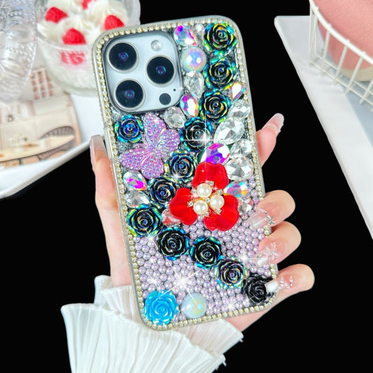 Rhinestone Rose Flower Suitable for iPhone17Pro Mobile Phone Case Suitable for Apple Luxury Pearl Mobile Phone Protective Cover