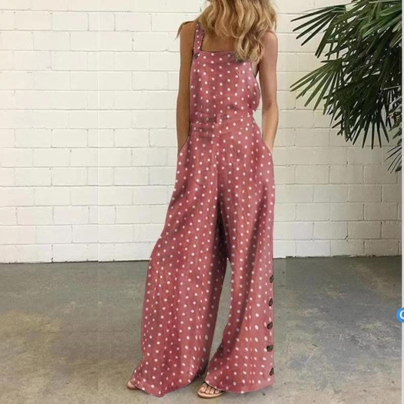 Independent Station European and American2025New Amazon Four-Color Polka Dot Wide-Leg Pants Long Pants Digital Print Backless Jumpsuit