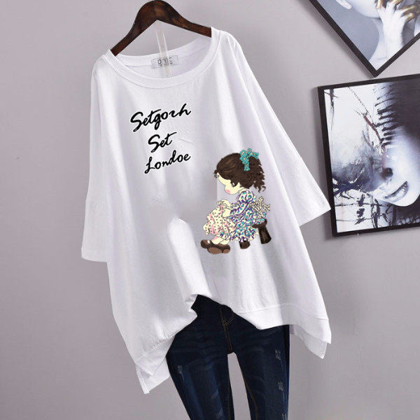 200Plus Size Women's Summer Leaf Print Casual Split Mid-Length Short Sleeve Dress T Women's Loose Fit Plus Size Shirt