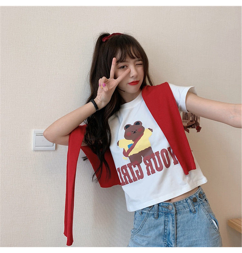 Couple Clothes Insi Trendy Cross-Border2023Summer New Style Crop Top Korean Version Slim Fit Short Sleeve T Shirt for Female Students