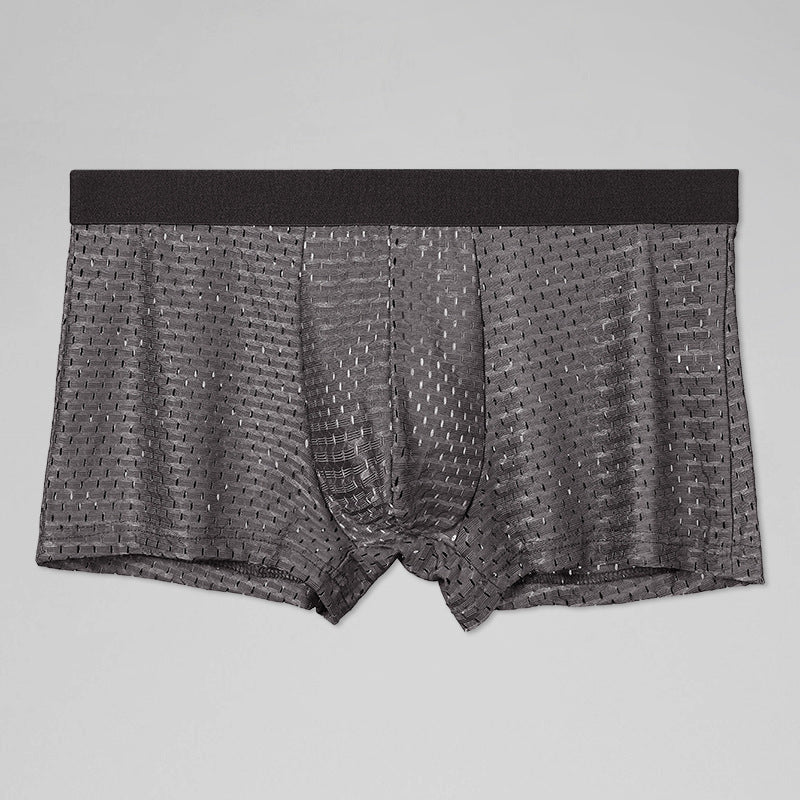 Men's Underwear Ice Silk Mesh Breathable Boxer Briefs Cool Summer Thin Comfortable Four-Corner Underpants http://detail.1688.com/offer/677752721536.html