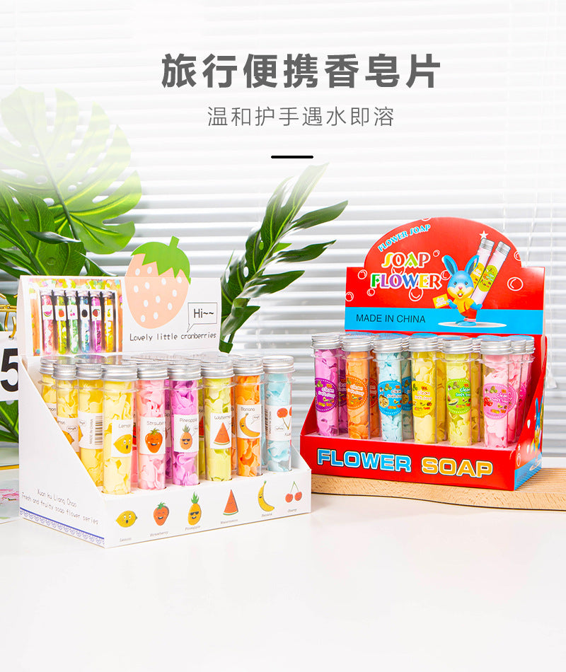 Outdoor Portable Hand Washing Travel Disposable Paper Soap Tablets Test Tube Soap Flower Soap Paper Bottle Flower Shape Soap Tablets