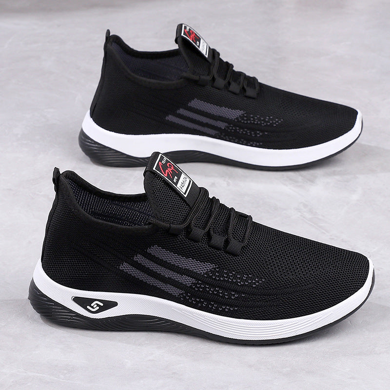 Old Beijing Cloth Shoes for Men, Slip-On Woven Surface Walking Shoes, Elderly Shoes, Non-Slip Soft Sole Casual Sports Shoes