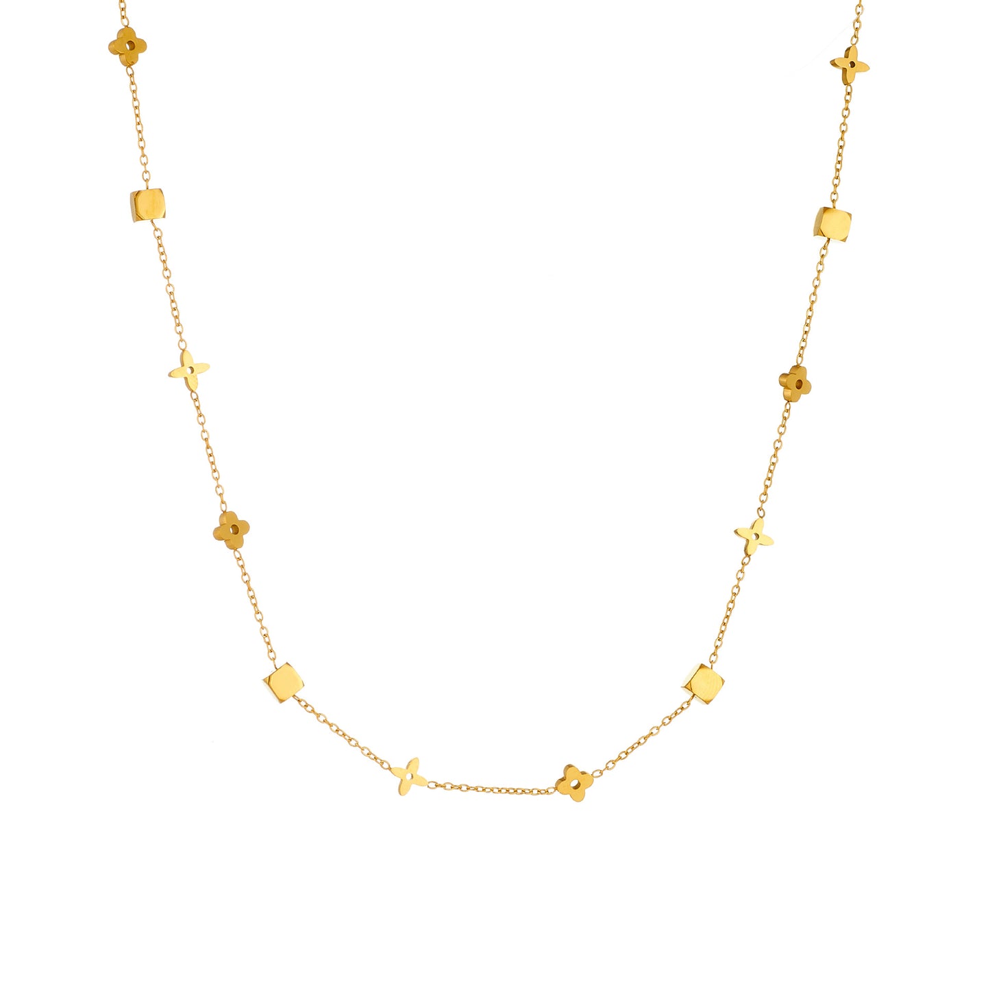 Titanium Steel Necklace Four-leaf Clover Presbyopia k Golden Simple Elegant High-End Stainless Steel Jewelry Non-Fading for Women Suit