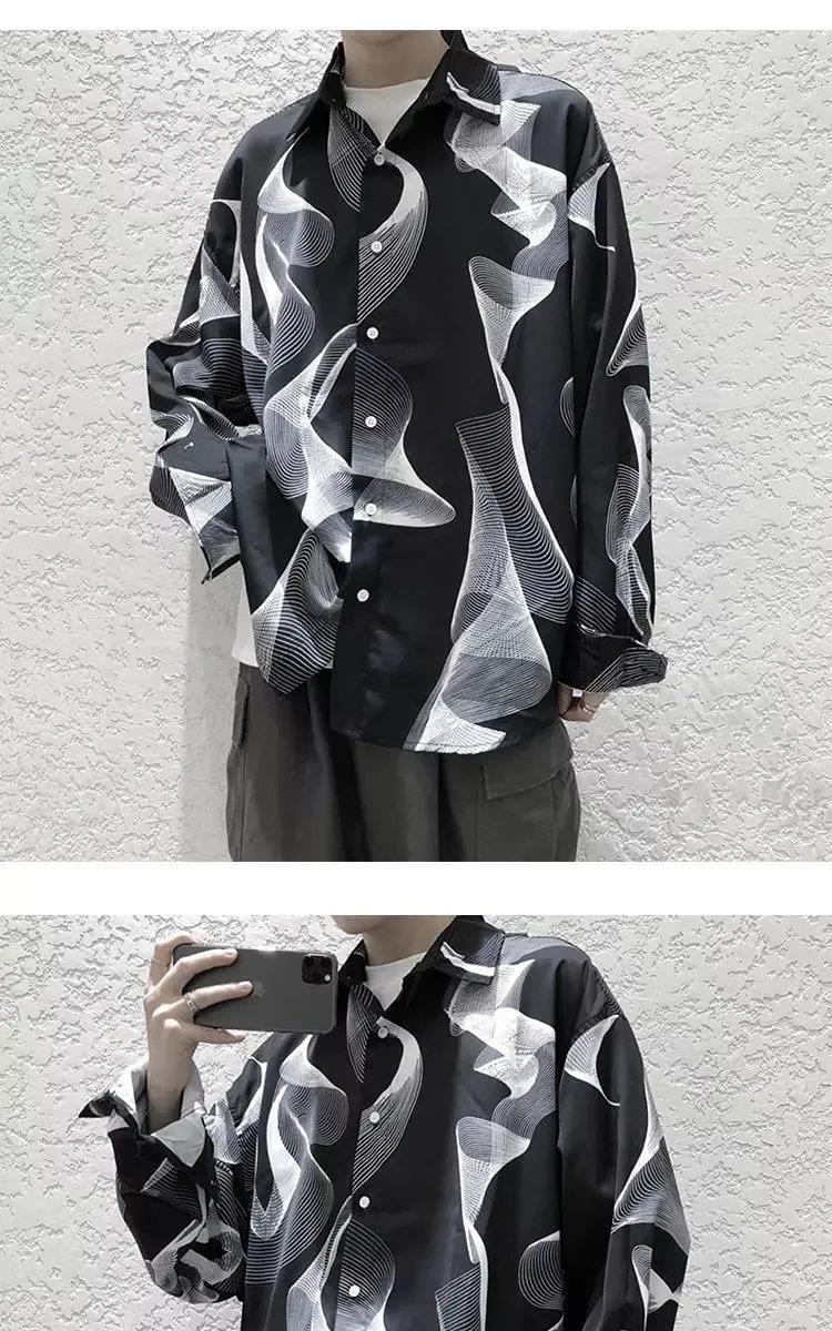 Autumn Hong Kong Style Cool Long Sleeve Shirt for Men Dark Style Design Top Youth Casual Loose Shirt