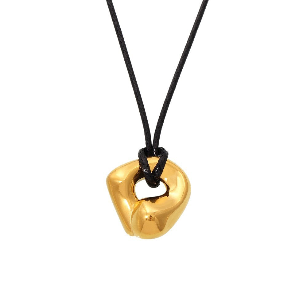Mili Jewelry New Adjustable Leather Cord Necklace for Women Heavy Craft Curved Design Titanium Steel PVD Plating18k Genuine Gold In Stock