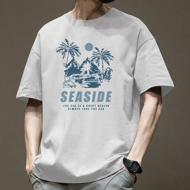 Heavyweight Pure Cotton Short Sleeve from Trendy Brand T Men's Summer New Trend Loose Half-Sleeve Round Neck Shirt